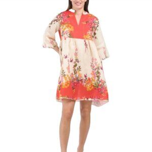 Le Ragazze Linen Floral Printed Dress Made In Italy